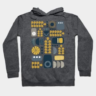 Retro Mid Century Modern in Navy Blue, Mustard Yellow and Grey Hoodie